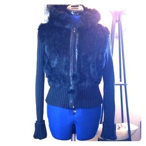 Jennyfer.J Black Genuine Fur Sweater Jacket